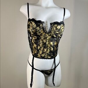 Juliana Before Anything Else Black and Gold Lace Bustier Set